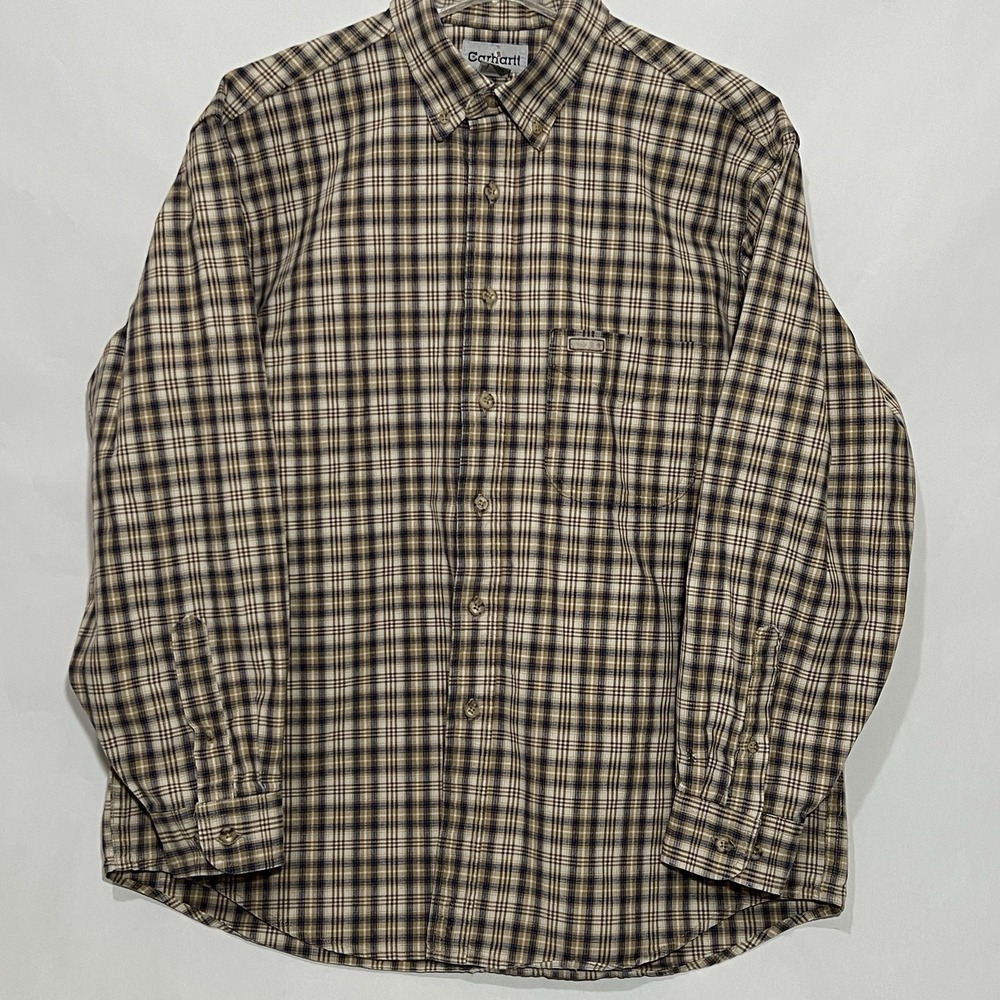 Carhartt Vintage Rugged Heavy Duty Work Wear Plaid Long Sleeve Shirt Men Large